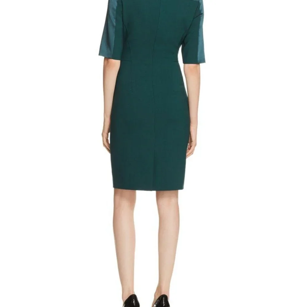 HUGO BOSS Danufa Stretch Wool Colorblock Sheath Dress In Pine Green - Picture 7 of 14